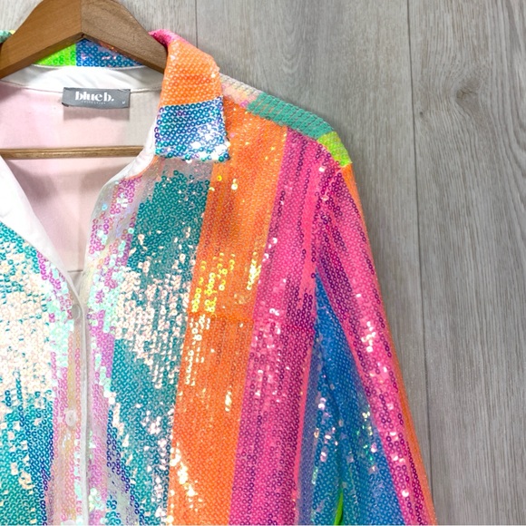 Blue b boutique brand rainbow sequin long sleeve button down top size M - Picture 2 of 8